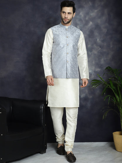 Jompers Men's Sequins and Embroidred Nehru Jacket - Grey - Distacart