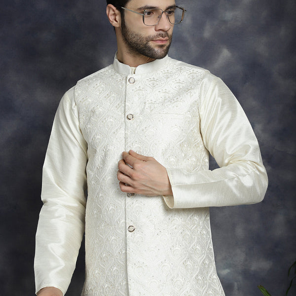 Jompers Men's Sequins and Embroidred Nehru Jacket - White - Distacart
