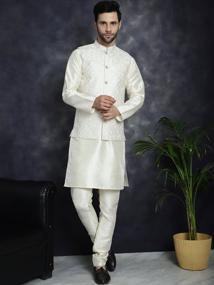 Jompers Men's Sequins and Embroidred Nehru Jacket - White - Distacart