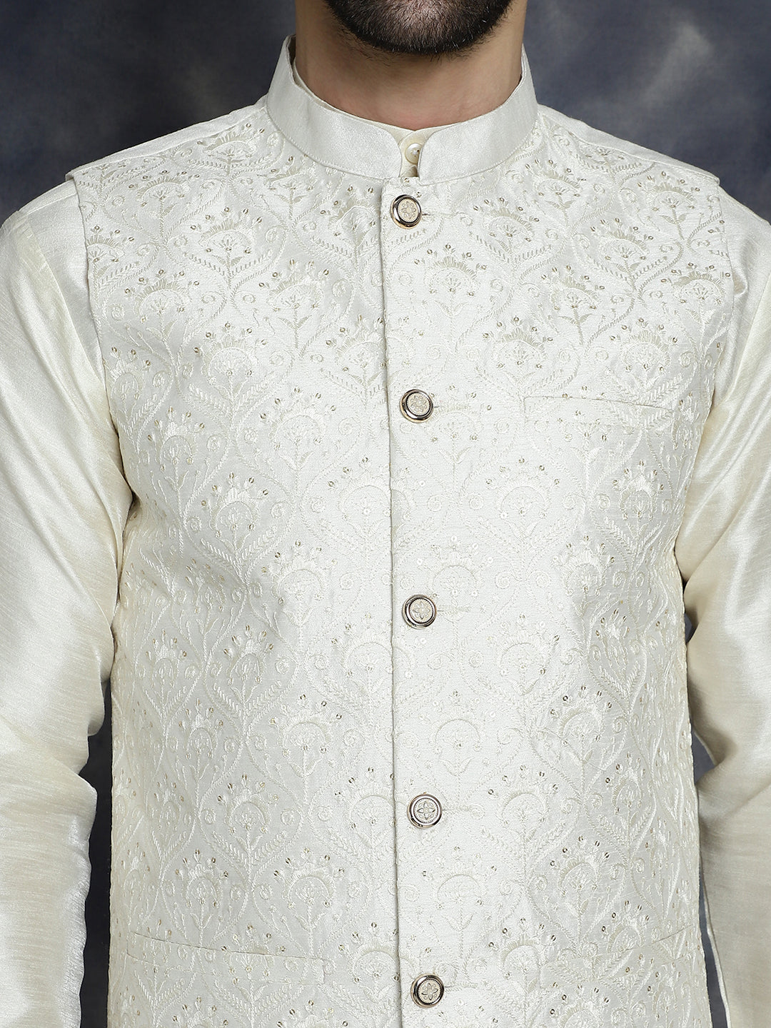 Jompers Men's Sequins and Embroidred Nehru Jacket - White - Distacart