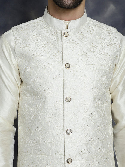 Jompers Men's Sequins and Embroidred Nehru Jacket - White - Distacart