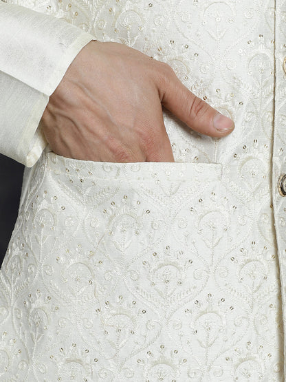 Jompers Men's Sequins and Embroidred Nehru Jacket - White - Distacart