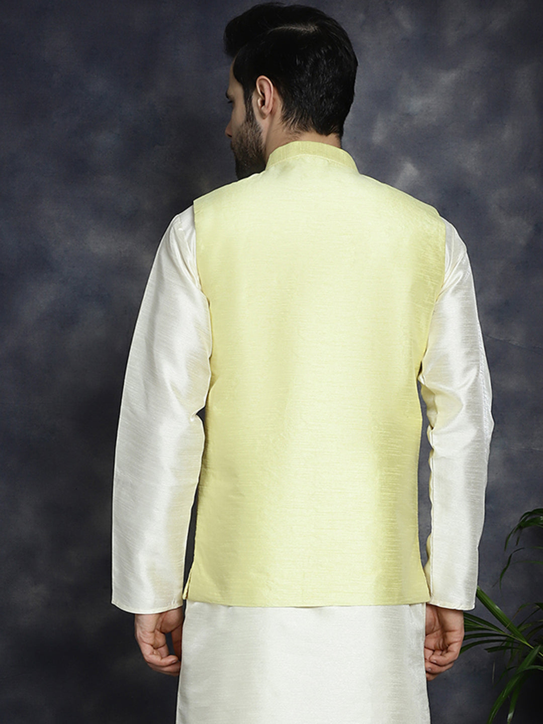 Jompers Men's Sequins and Embroidred Nehru Jacket - Yellow - Distacart