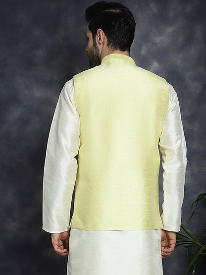 Jompers Men's Sequins and Embroidred Nehru Jacket - Yellow - Distacart
