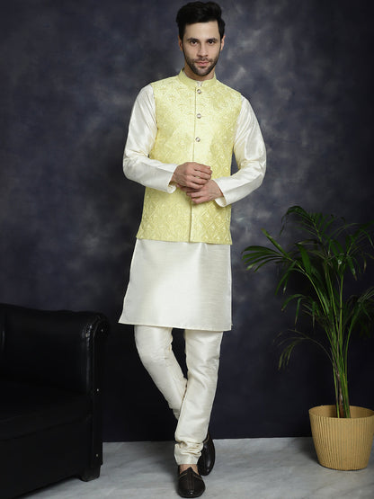 Jompers Men's Sequins and Embroidred Nehru Jacket - Yellow - Distacart