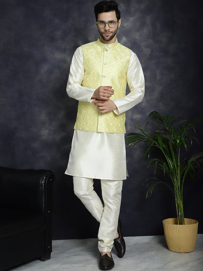 Jompers Men's Sequins and Embroidred Nehru Jacket - Yellow - Distacart