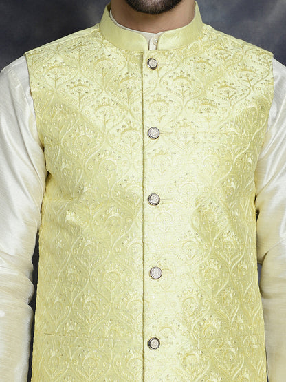 Jompers Men's Sequins and Embroidred Nehru Jacket - Yellow - Distacart