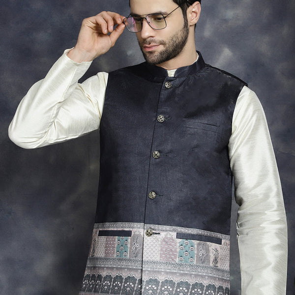 Jompers Men's Printed Nehru Jacket - Black - Distacart