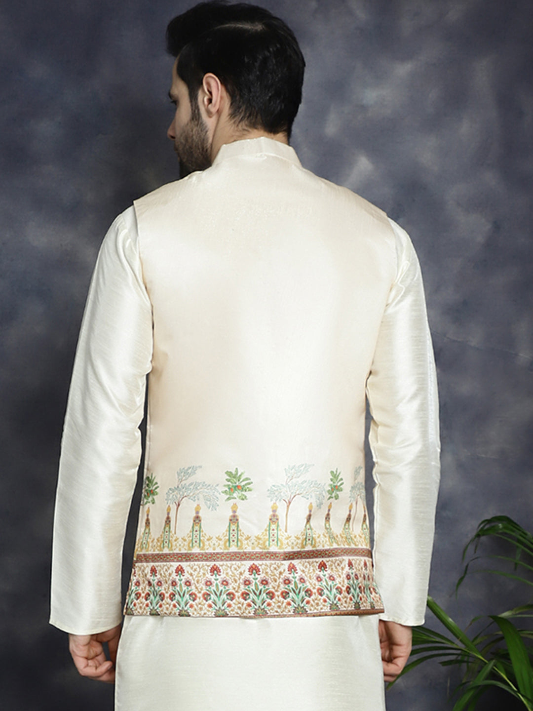 Jompers Men's Printed Nehru Jacket - Golden - Distacart