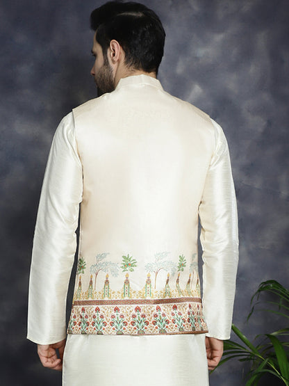 Jompers Men's Printed Nehru Jacket - Golden - Distacart