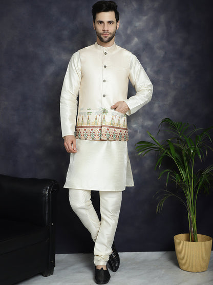 Jompers Men's Printed Nehru Jacket - Golden - Distacart