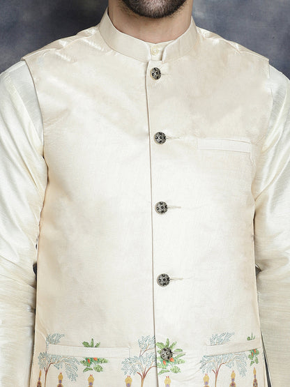 Jompers Men's Printed Nehru Jacket - Golden - Distacart