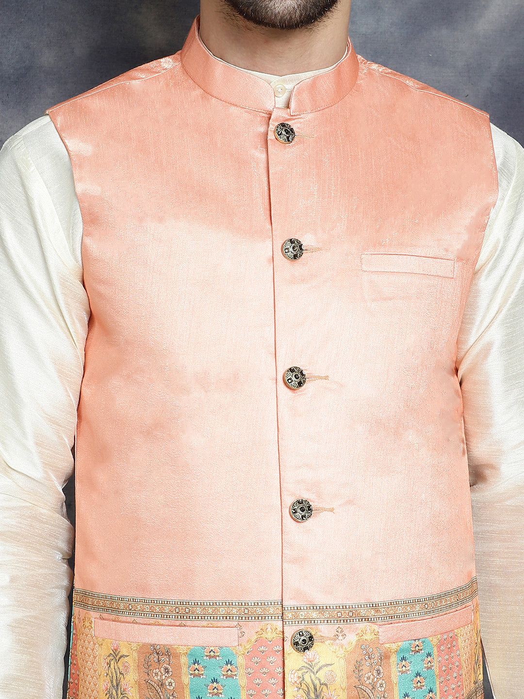 Jompers Men's Printed Nehru Jacket - Peach - Distacart