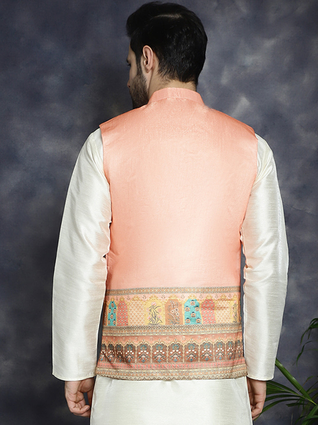 Jompers Men's Printed Nehru Jacket - Peach - Distacart