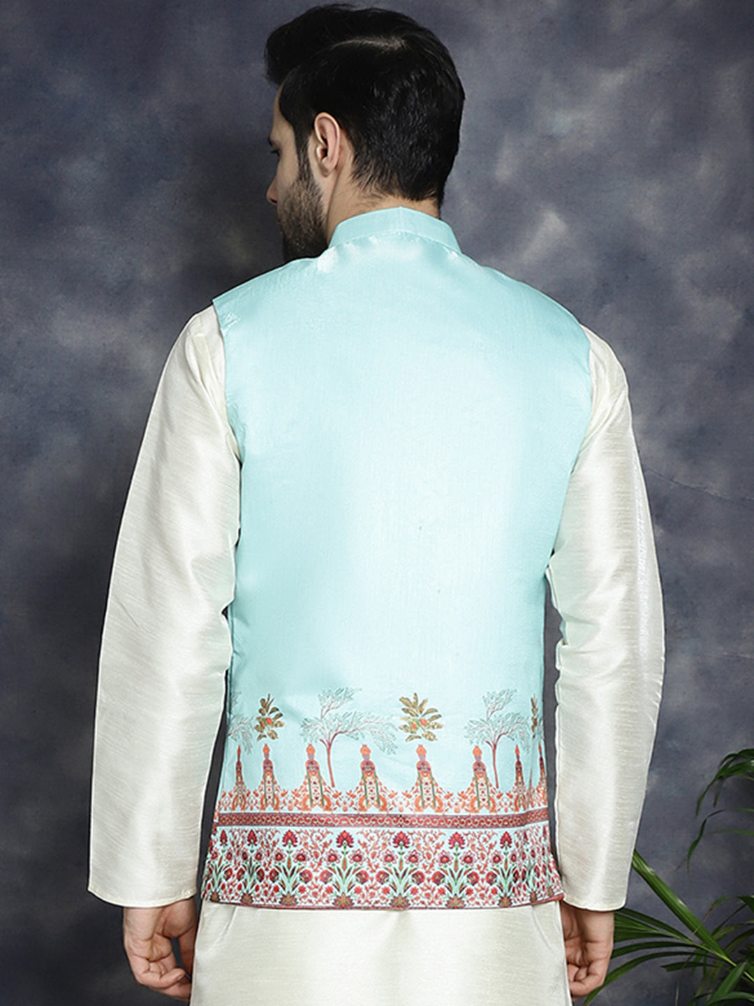 Jompers Men's Printed Nehru Jacket - Sky Blue - Distacart