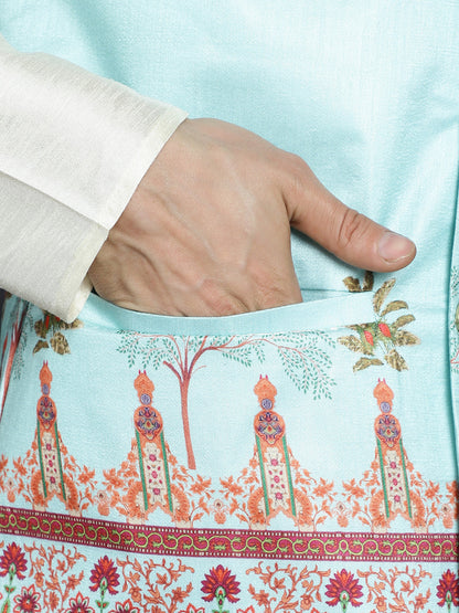 Jompers Men's Printed Nehru Jacket - Sky Blue - Distacart