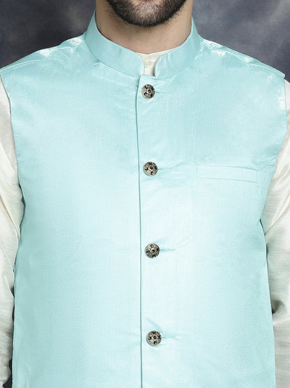 Jompers Men's Printed Nehru Jacket - Sky Blue - Distacart