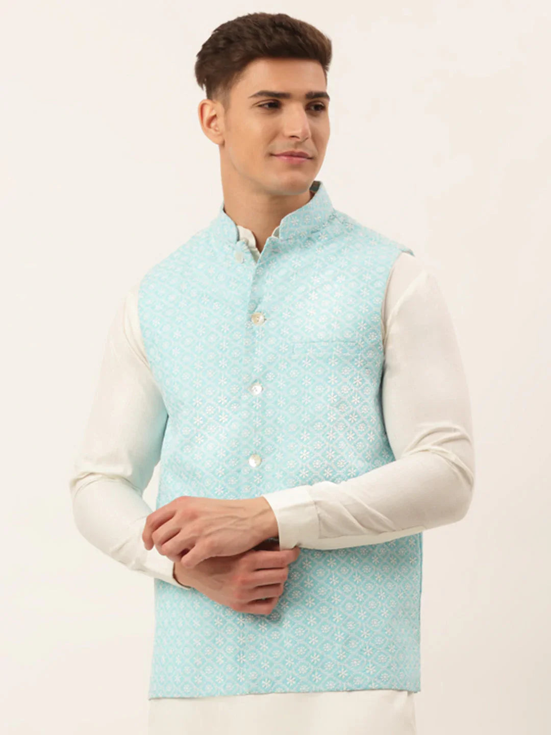 Jompers Men's Sky Embroidered Nehru Jackets - Distacart