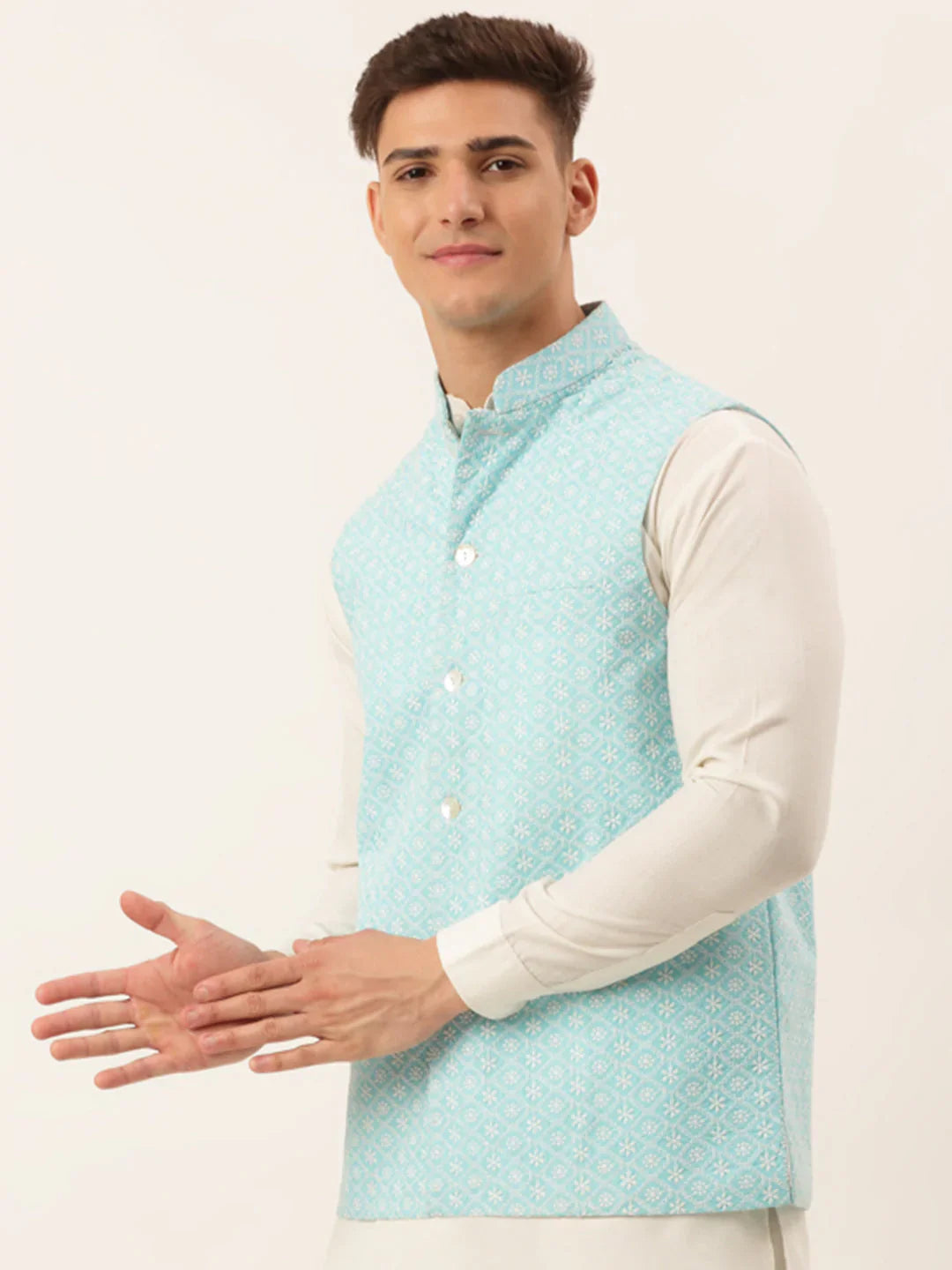 Jompers Men's Sky Embroidered Nehru Jackets - Distacart