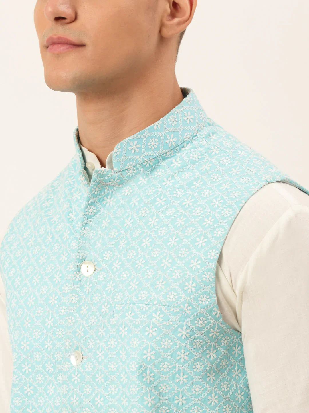 Jompers Men's Sky Embroidered Nehru Jackets - Distacart