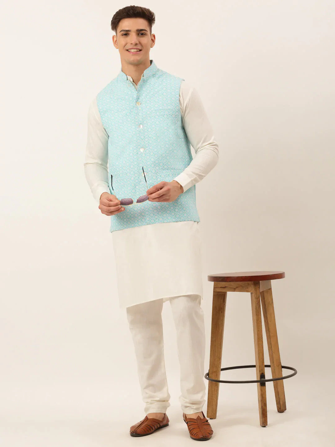 Jompers Men's Sky Embroidered Nehru Jackets - Distacart