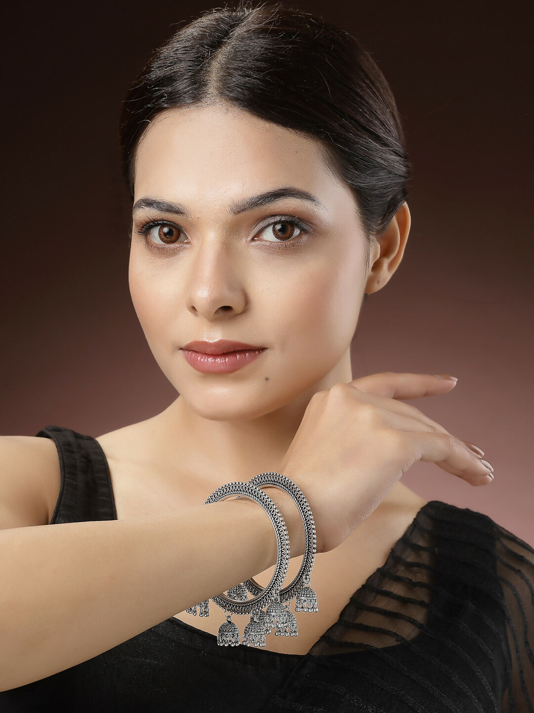 NVR Women's Set of 2 Silver-Toned German Silver Oxidised Bangle - Distacart