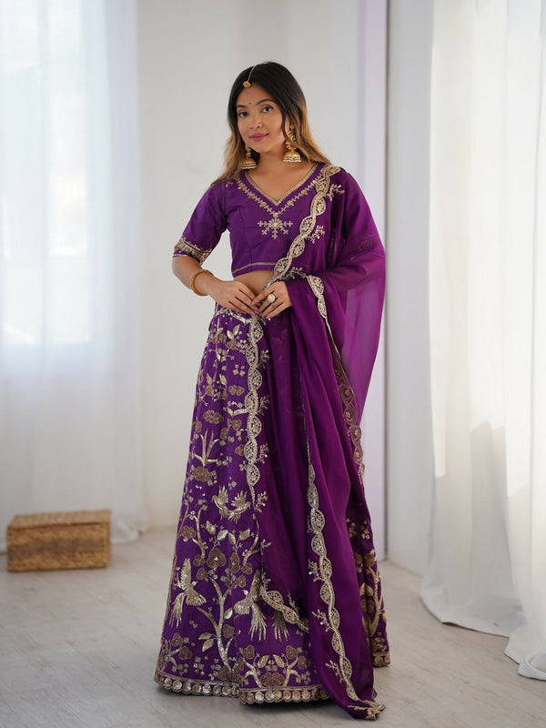 Aastha Fashion Purple Heavy Thai Silk Designer Wedding Wear Lehenga Choli