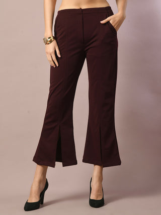 Myshka Women's Coffee Brown Solid Party Parallel Trousers - Distacart