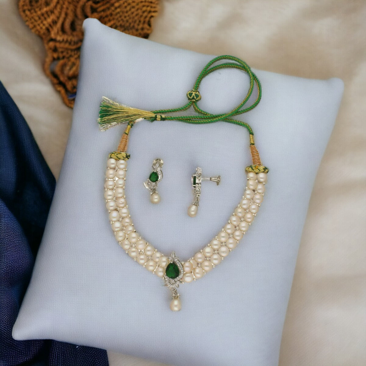 J Pearls Dual Line White Pearl Choker - Distacart