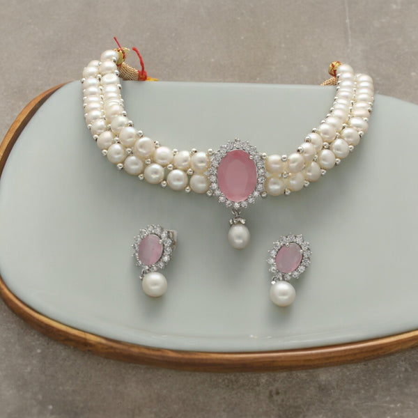 J Pearls Designer 2 Lines White Pearl Choker - Distacart