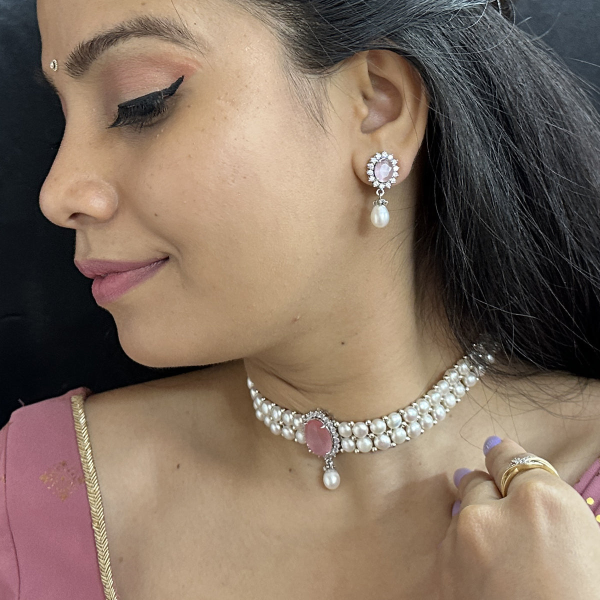 J Pearls Designer 2 Lines White Pearl Choker - Distacart