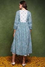 Thumbnail for Ahika White and Green Cotton Ethnic Motifs Printed Maxi Ethnic Dress With Longline Shrug - Distacart