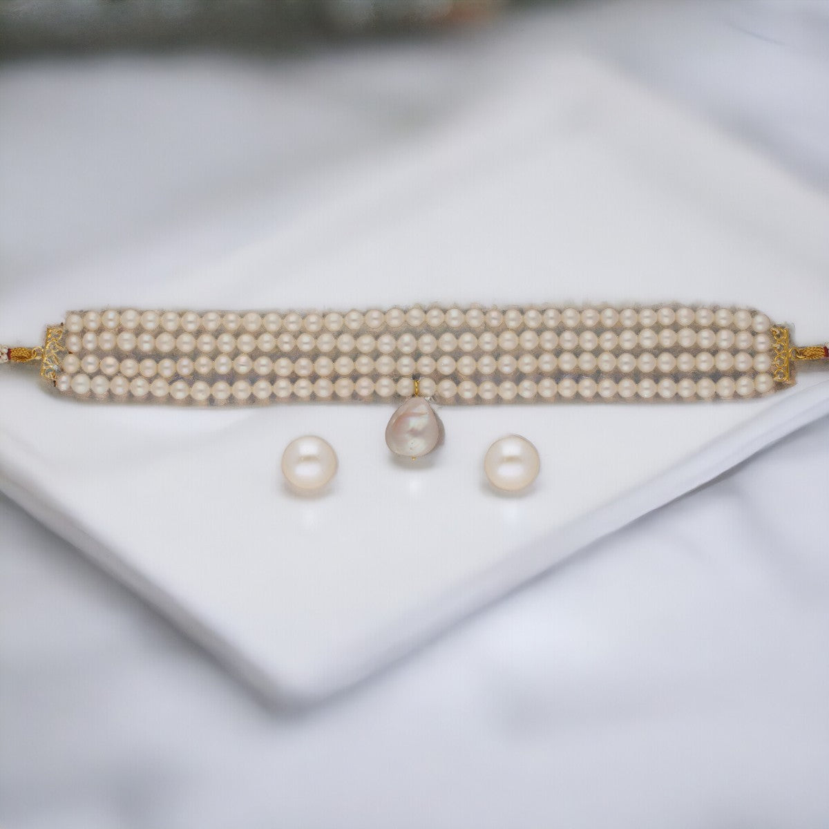 J Pearls Iha 4 Lines Round Pearl Choker Set - Distacart