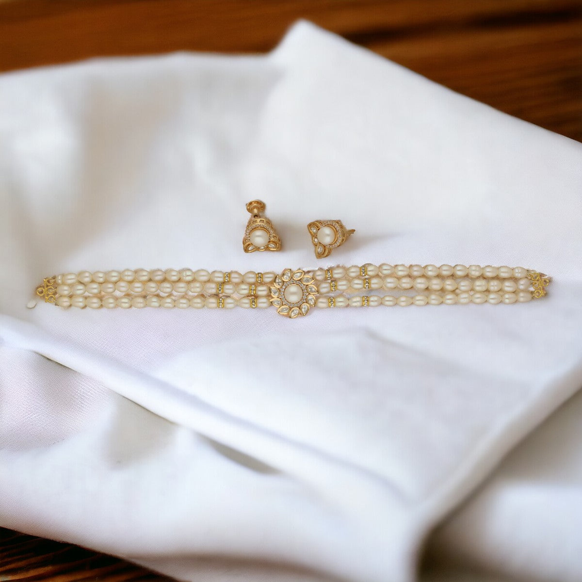 J Pearls Mahika 3 Lines Pearl Choker Set - Distacart