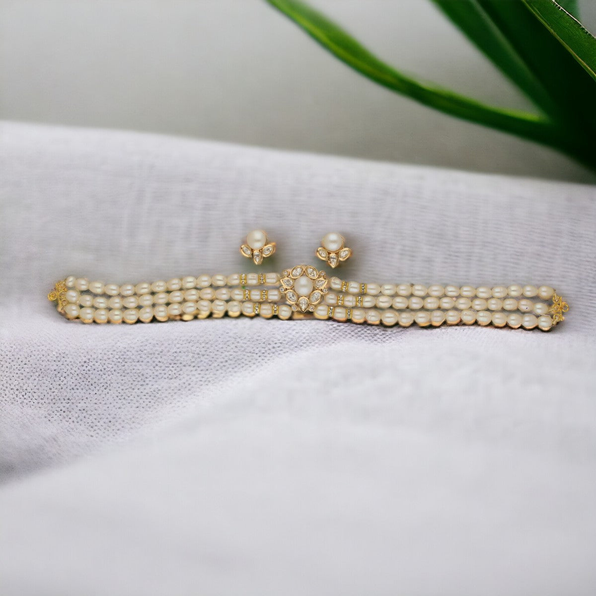 J Pearls Zivah 3 Lines Pearl Choker Set - Distacart