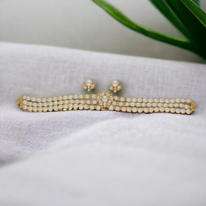 J Pearls Zivah 3 Lines Pearl Choker Set - Distacart