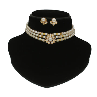 J Pearls Zivah 3 Lines Pearl Choker Set - Distacart