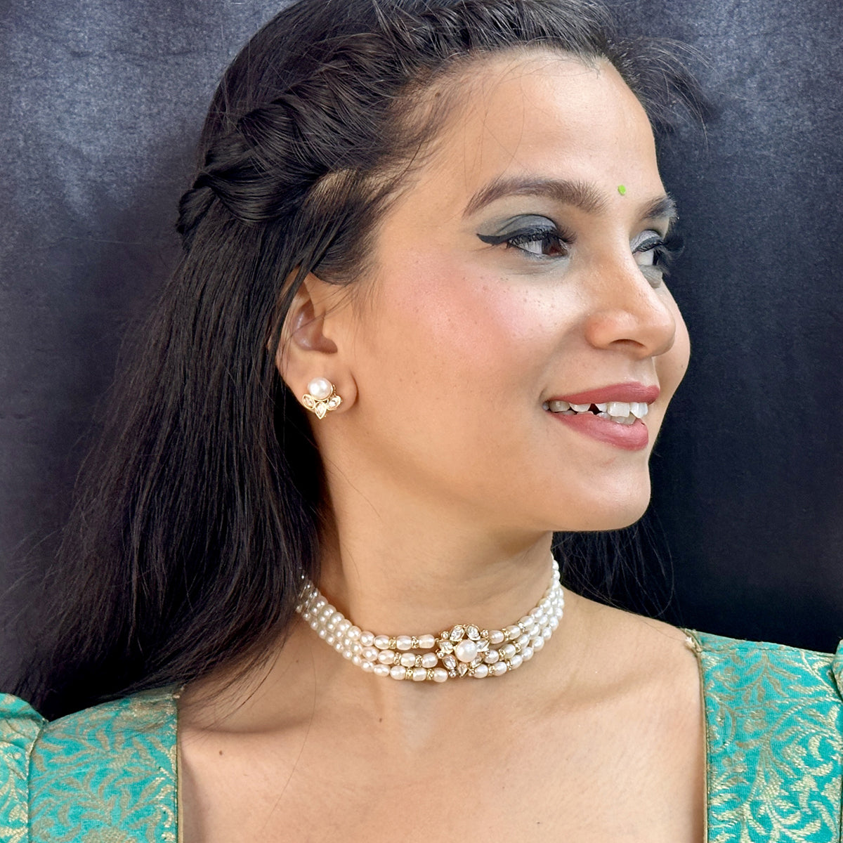 J Pearls Zivah 3 Lines Pearl Choker Set - Distacart