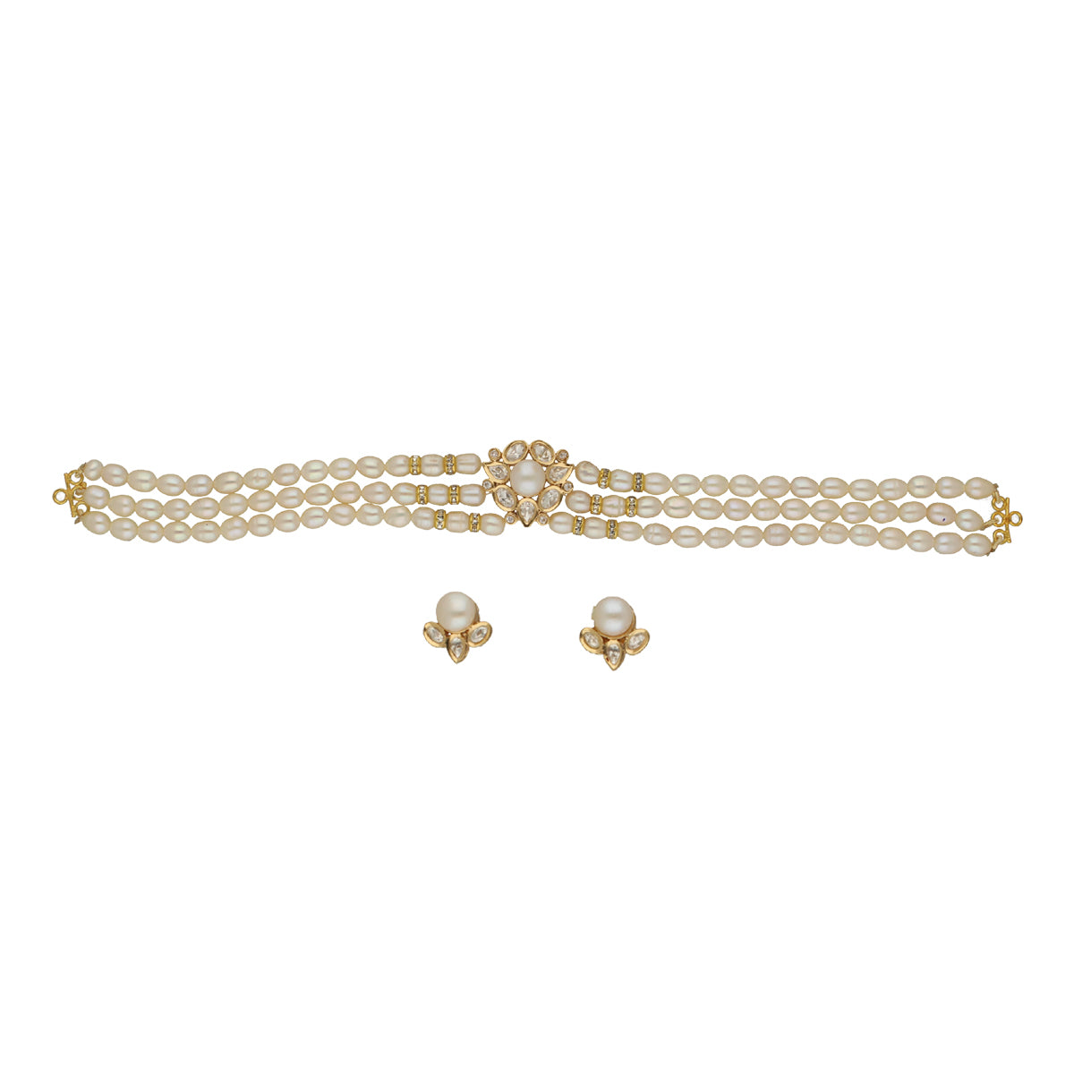 J Pearls Zivah 3 Lines Pearl Choker Set - Distacart