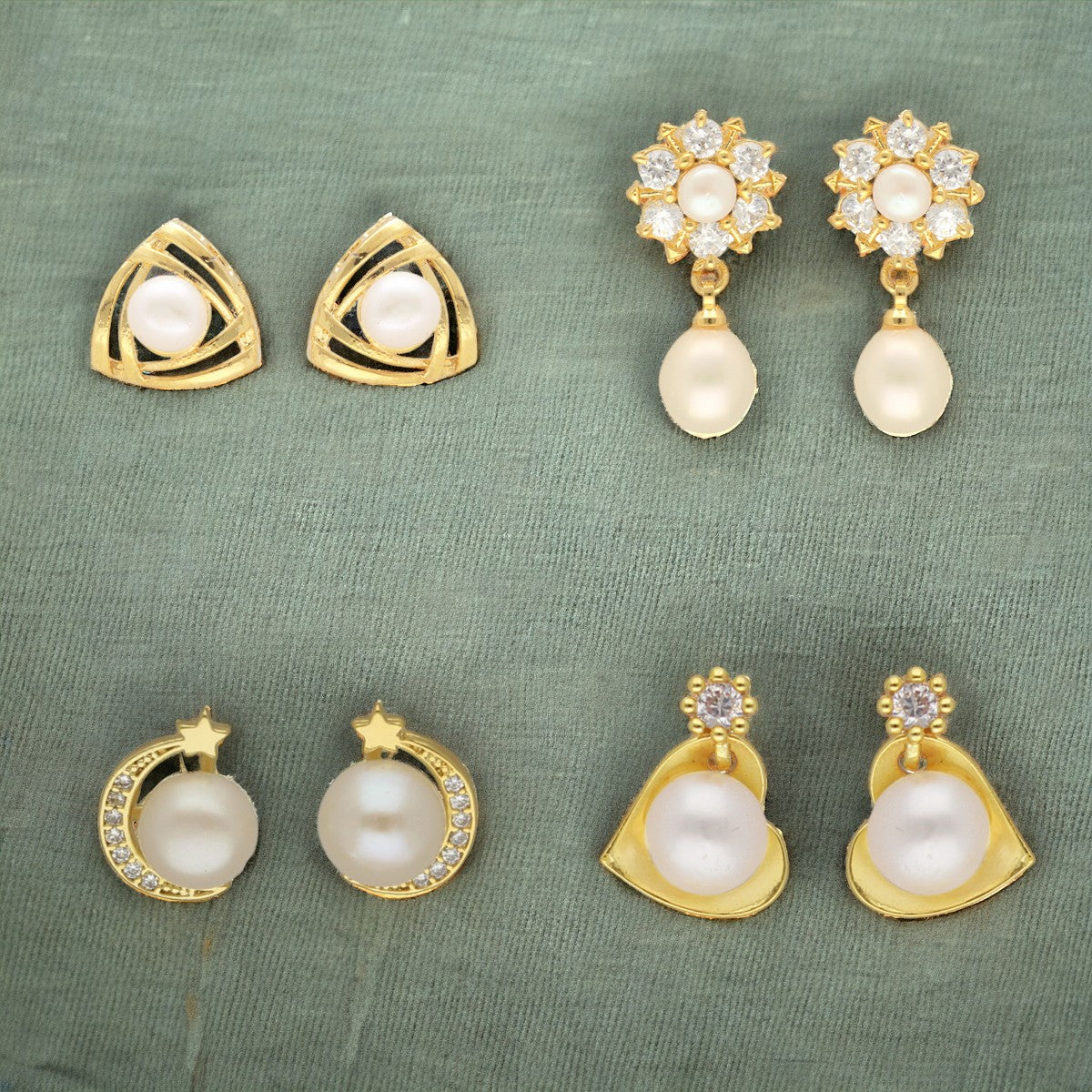 J Pearls Elegance Combo Of 4Pair Earrings - Distacart