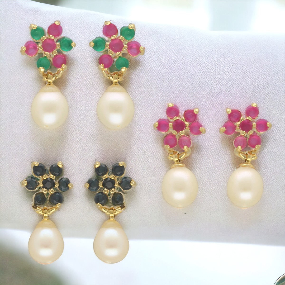 J Pearls Colourful Combo Of 3Pair Earrings - Distacart