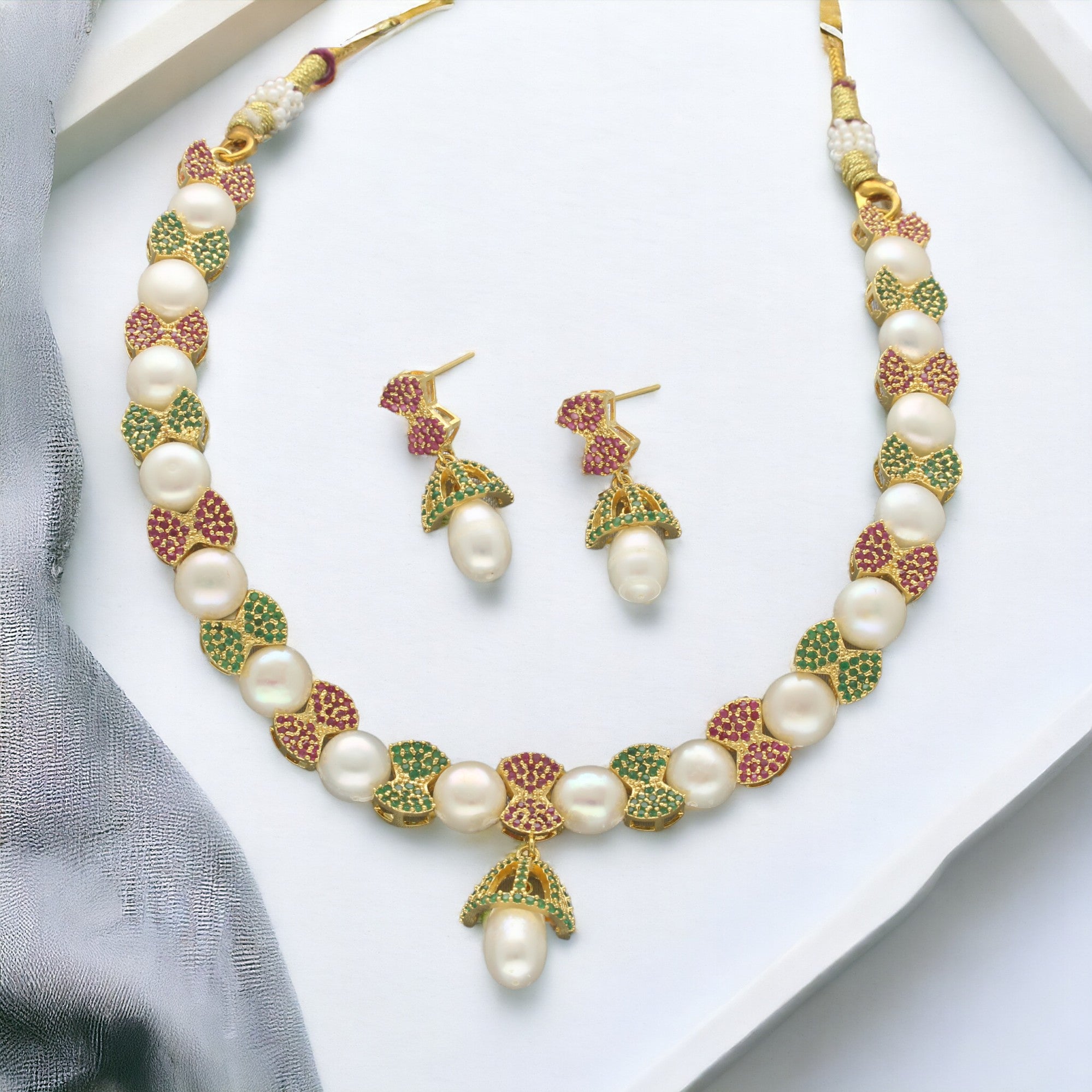 J Pearls Regal Pearl Necklace Set - Distacart