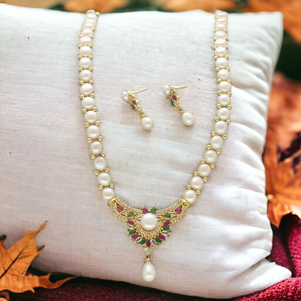 J Pearls Glittering Pearl Necklace Set - Distacart