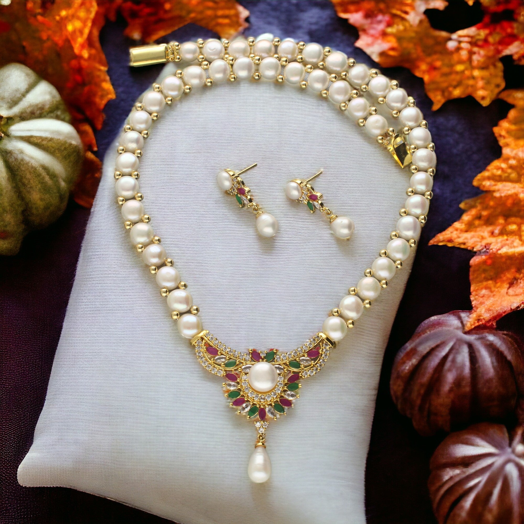 J Pearls Glittering Pearl Necklace Set - Distacart