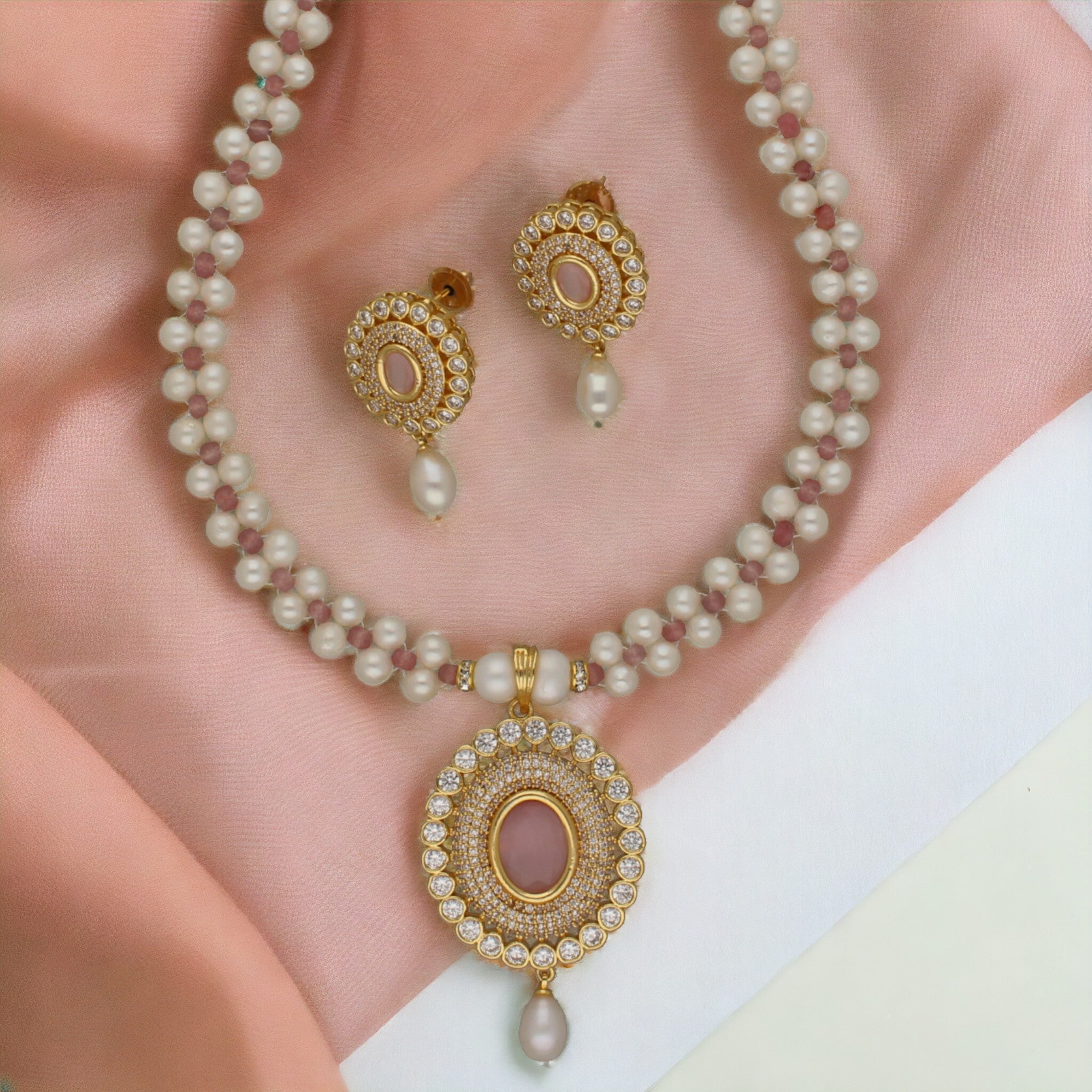 J Pearls Crystal Pearl Necklace Set - Distacart