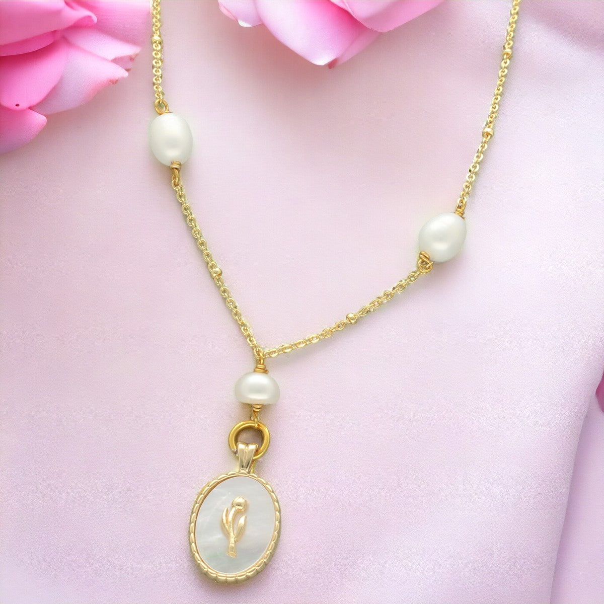 J Pearls Flower Oval Pearl Pendant Set - Distacart