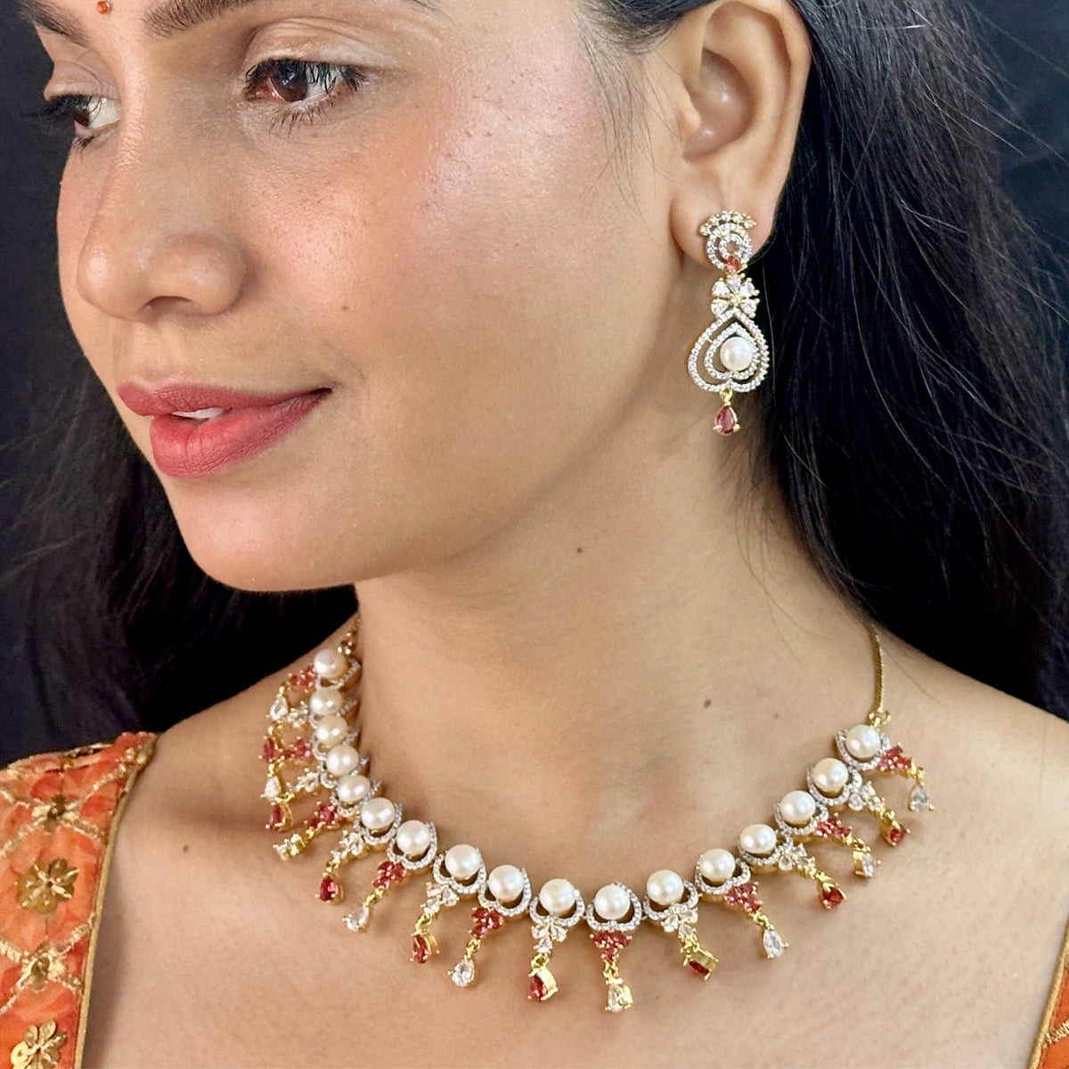 J Pearls Cherry Pearl Necklace Set - Distacart