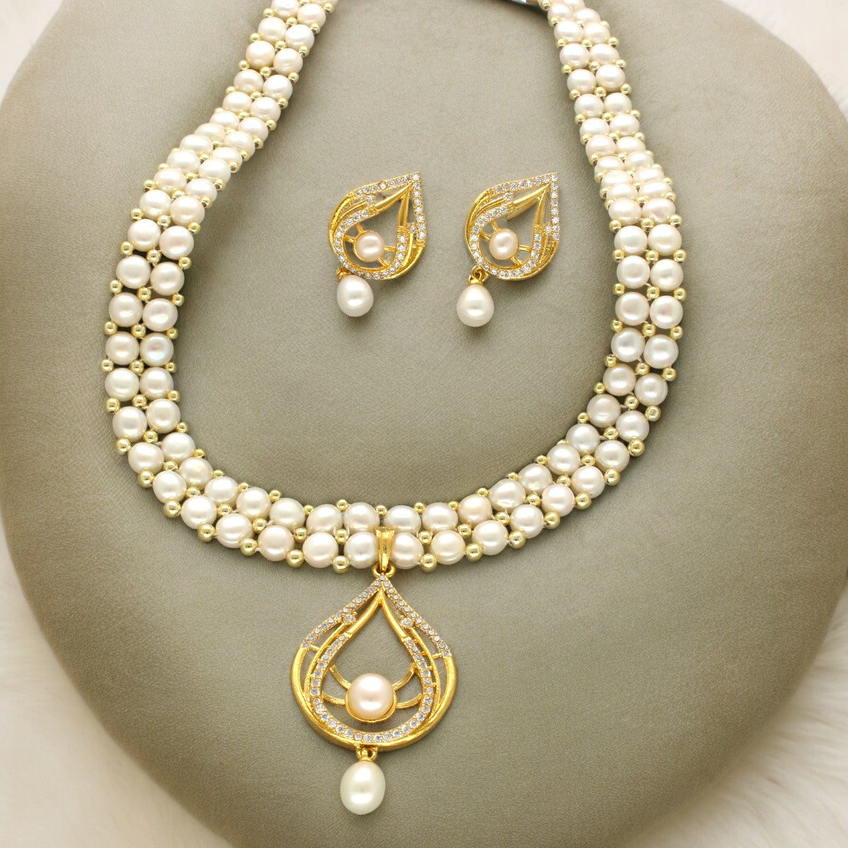 J Pearls Spectacular Dual Line Pearl Necklace Set - Distacart
