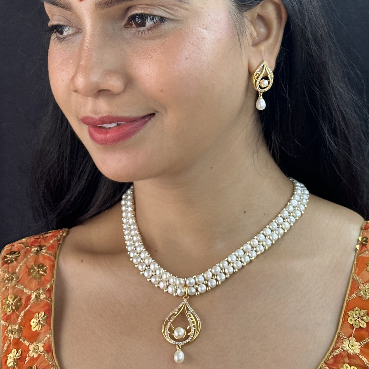 J Pearls Spectacular Dual Line Pearl Necklace Set - Distacart