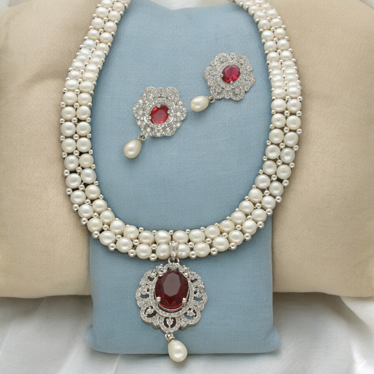 J Pearls Ravishing Dual Line Pearl Necklace Set - Distacart